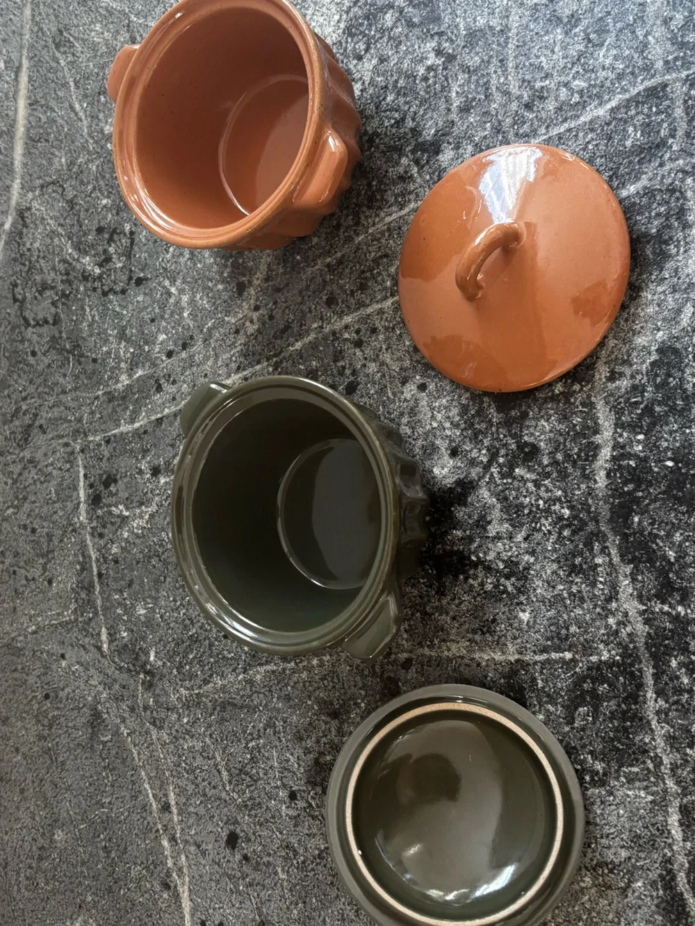 Hearth & Hand mini Ceramic Lidded Bowls in Olive Green & Terracotta
